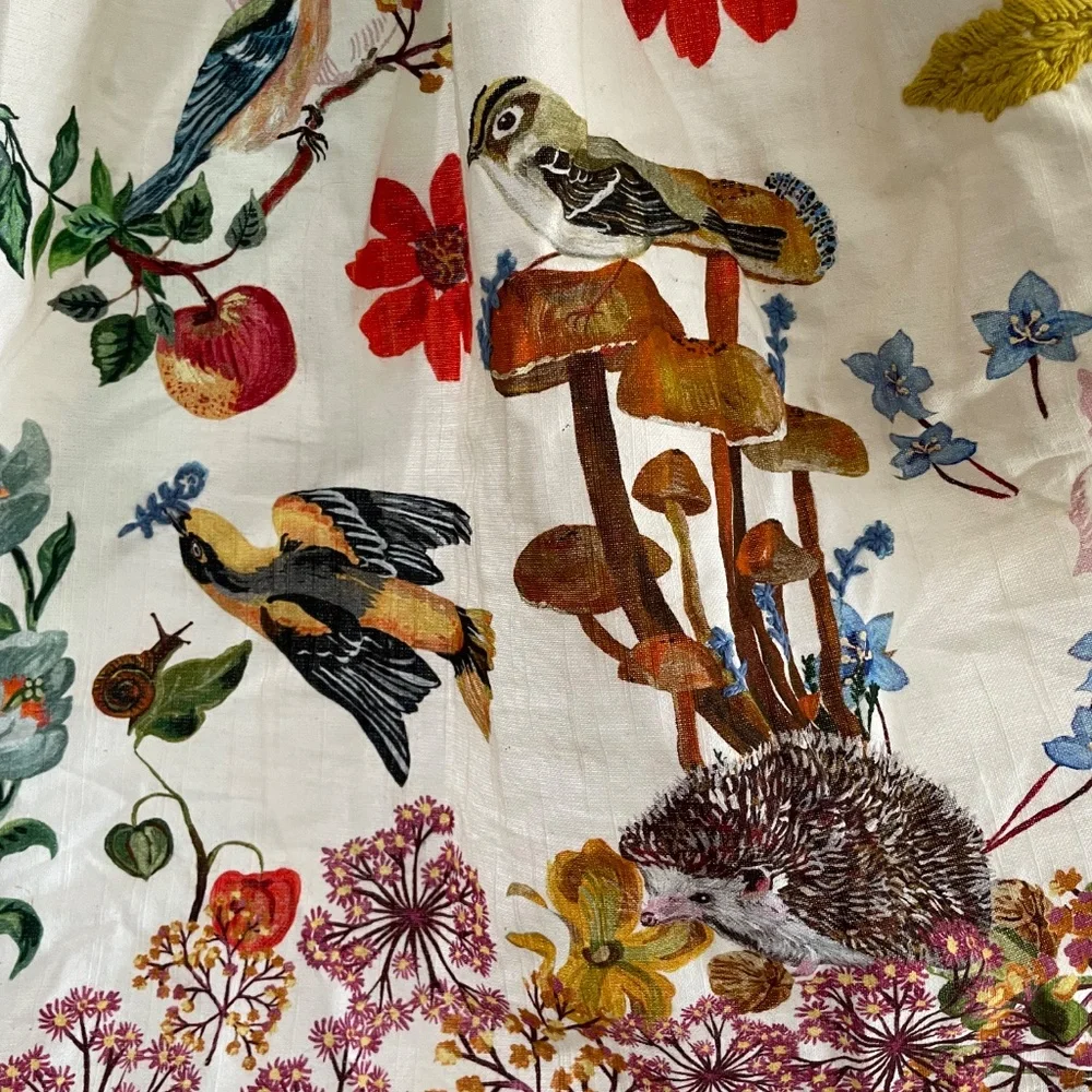 Anthropologie Nathalie Lete Embroidered Apron Woodland Animals Owl Mushrooms - Picture 2 of 10